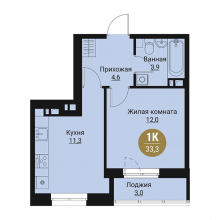 1-комн. квартира в ЖК Остров, 33.30 м²