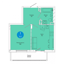 1-комн. квартира в ЖК Веларт, 34.20 м²