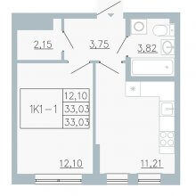1-комн. квартира в ЖК Причал, 33.03 м²