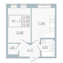 1-комн. квартира в ЖК Причал, 34.80 м²
