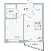 1-комн. квартира в ЖК Причал, 35.30 м²