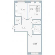 2-комн. квартира в ЖК Причал, 53.90 м²