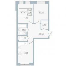 2-комн. квартира в ЖК Причал, 53.96 м²