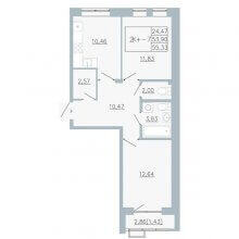 2-комн. квартира в ЖК Причал, 55.33 м²