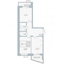 2-комн. квартира в ЖК Причал, 56.62 м²