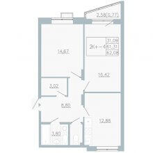 2-комн. квартира в ЖК Причал, 62.08 м²
