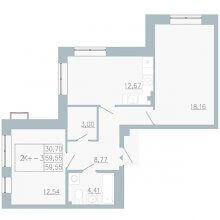 2-комн. квартира в ЖК Причал, 59.55 м²