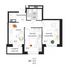 2-комн. квартира в ЖК Пятница, 42.20 м²