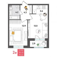 2-комн. евро квартира в ЖК Дом Дружба на Инженерной 36, 39.50 м²
