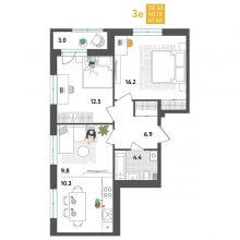 3-комн. евро квартира в ЖК Дом Дружба на Инженерной 36, 61.60 м²