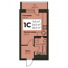 Студии в ЖК Дом на Вильямса, 29, 26.30 м²