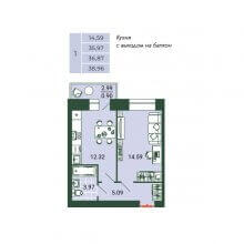 1-комн. квартира в ЖК Камаполис, 38.96 м²
