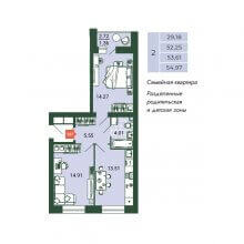 2-комн. квартира в ЖК Камаполис, 54.97 м²