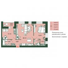 3-комн. евро квартира в ЖК Камаполис, 72.48 м²