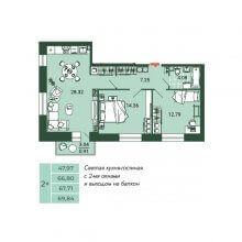 3-комн. евро квартира в ЖК Камаполис, 69.84 м²