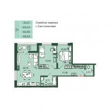 3-комн. евро квартира в ЖК Камаполис, 68.65 м²