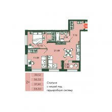 3-комн. евро квартира в ЖК Камаполис, 59.30 м²