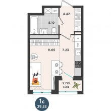 Студии в ЖК Дружба, 29.53 м²