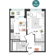 1-комн. квартира в ЖК Дружба, 38.63 м²