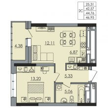 2-комн. евро квартира в ЖК Ньютон, 46.95 м²