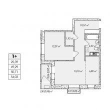 2-комн. евро квартира в ЖК Собрание, 54.03 м²