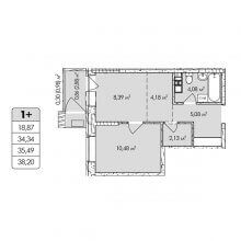 2-комн. евро квартира в ЖК Собрание, 38.20 м²