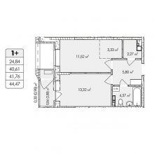 2-комн. евро квартира в ЖК Собрание, 44.47 м²