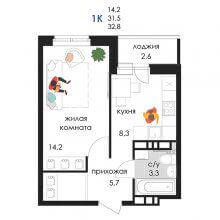 1-комн. квартира в ЖК Логика, 32.80 м²