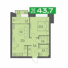 2-комн. евро квартира в ЖК Грин Парк, 43.70 м²