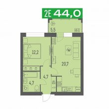 2-комн. евро квартира в ЖК Грин Парк, 44.00 м²