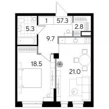 1-комн. квартира в ЖК Строганов, 57.30 м²