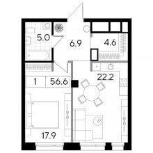 1-комн. квартира в ЖК Строганов, 56.60 м²
