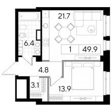 1-комн. квартира в ЖК Строганов, 49.90 м²
