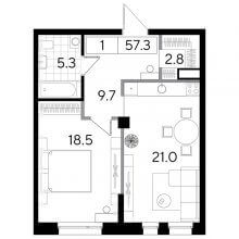 1-комн. квартира в ЖК Строганов, 57.30 м²