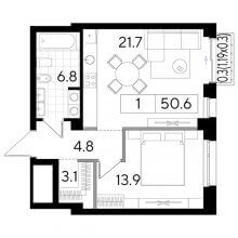 1-комн. квартира в ЖК Строганов, 50.60 м²
