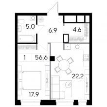 1-комн. квартира в ЖК Строганов, 56.60 м²