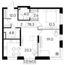 2-комн. квартира в ЖК Строганов, 78.30 м²