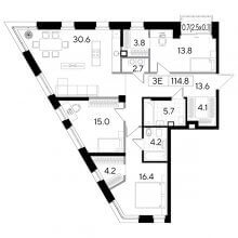 3-комн. евро квартира в ЖК Строганов, 114.80 м²