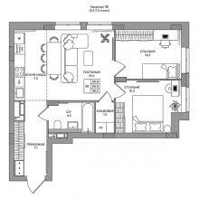 3-комн. евро квартира в ЖК Slide, 55.90 м²