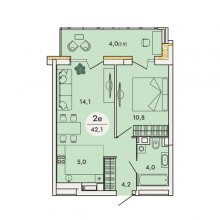 2-комн. евро квартира в ЖК Кинетика, 42.10 м²