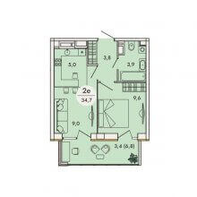 2-комн. евро квартира в ЖК Кинетика, 34.70 м²