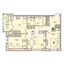 4-комн. евро квартира в ЖК Кинетика, 61.10 м²
