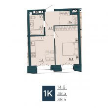 1-комн. квартира в ЖК Дом на Советской, 38.50 м²