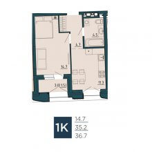 1-комн. квартира в ЖК Дом на Советской, 36.70 м²