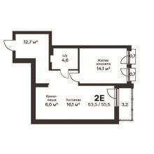 2-комн. евро квартира в ЖК Петропавловский, 55.50 м²