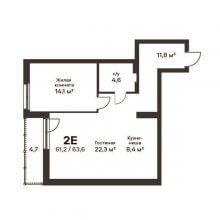 2-комн. евро квартира в ЖК Петропавловский, 63.60 м²
