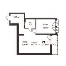2-комн. евро квартира в ЖК Петропавловский, 64.80 м²