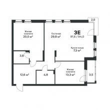 3-комн. евро квартира в ЖК Петропавловский, 94.00 м²