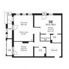 3-комн. евро квартира в ЖК Петропавловский, 88.90 м²