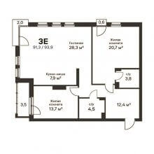 3-комн. евро квартира в ЖК Петропавловский, 93.90 м²
